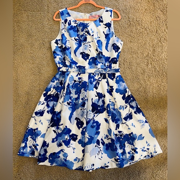 Eliza J New York White with Blue Florals Event Dress - Picture 3 of 10